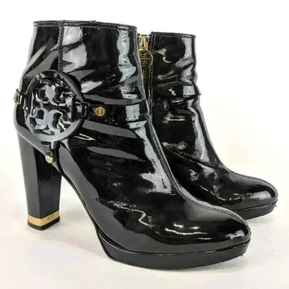 Tory Burch Black Patent Leather Ankle Boots Size 6.5M - Picture 1 of 14